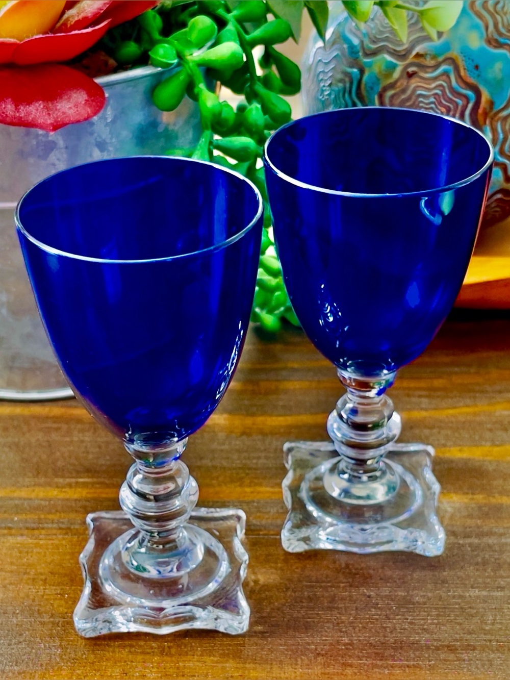 Set of Two Vintage Seneca Cobalt Depression Glass Cordial Glasses